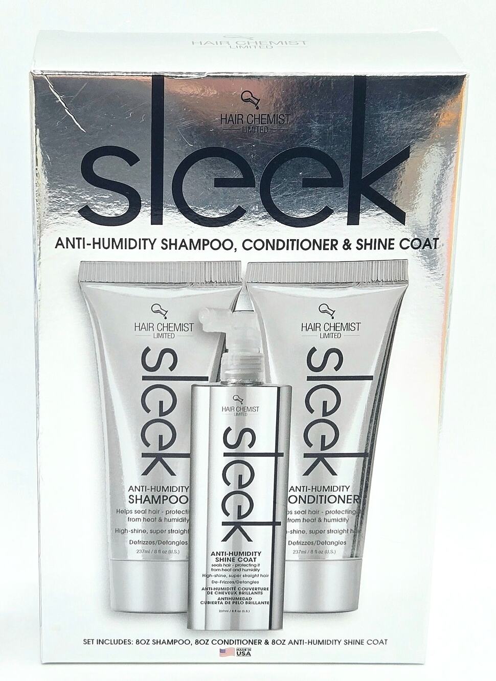 Hair Chemist SLEEK Anti-Humidity 3-Pc Set- Shampoo, Conditioner & Shine Coat